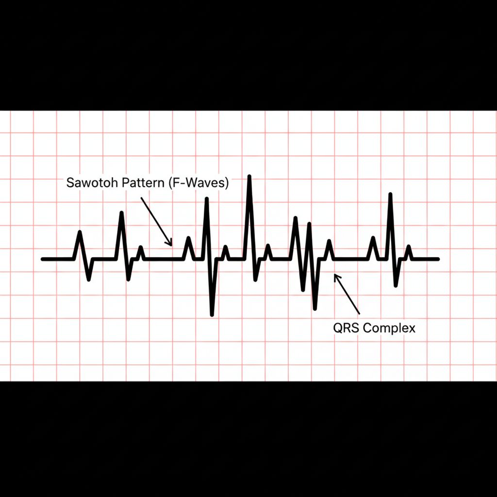 Atrial flutter ECG sawtooth pattern diagram