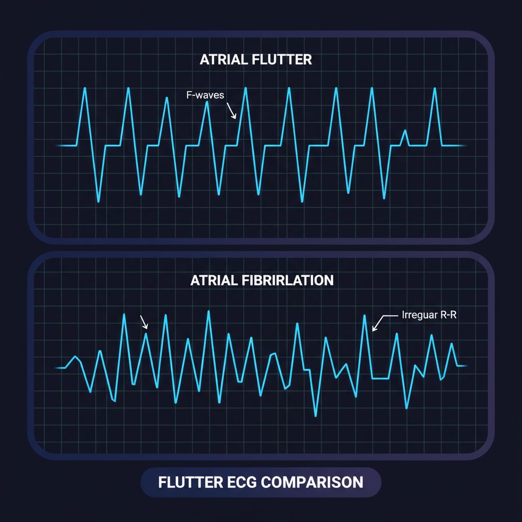 atrial flutter vs atrial fibrillation ECG chart comparison