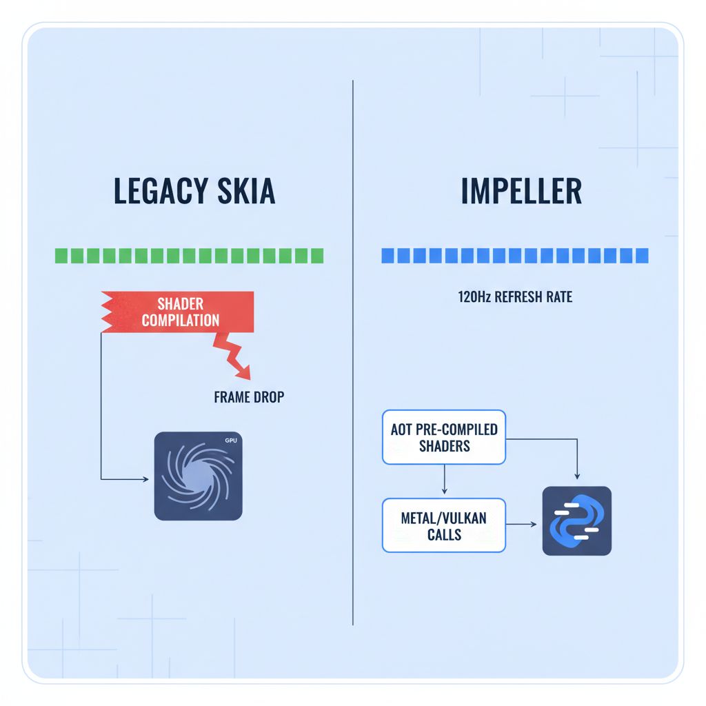 Flutter Impeller architecture vs Skia rendering pipeline comparison
