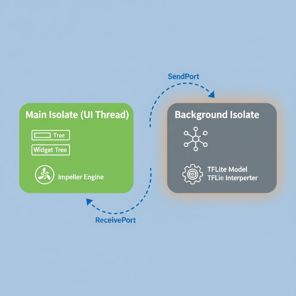 Flutter Isolate and Event Loop diagram for AI