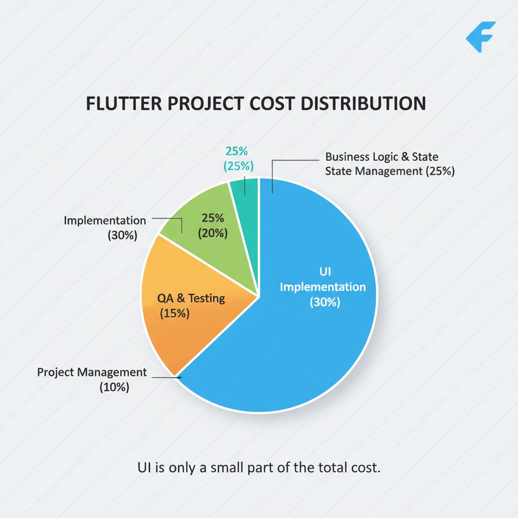 Flutter app development cost breakdown pie chart
