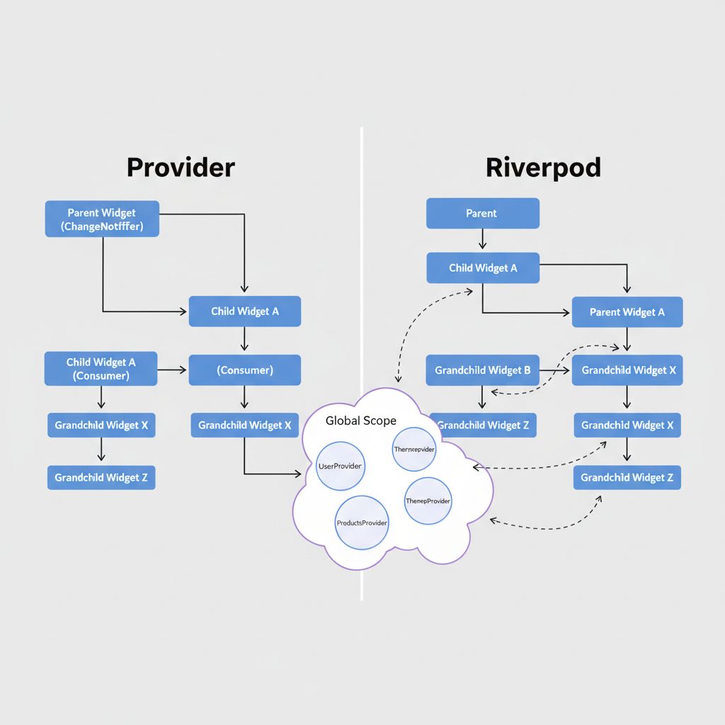 Riverpod vs Provider dependency graph comparison