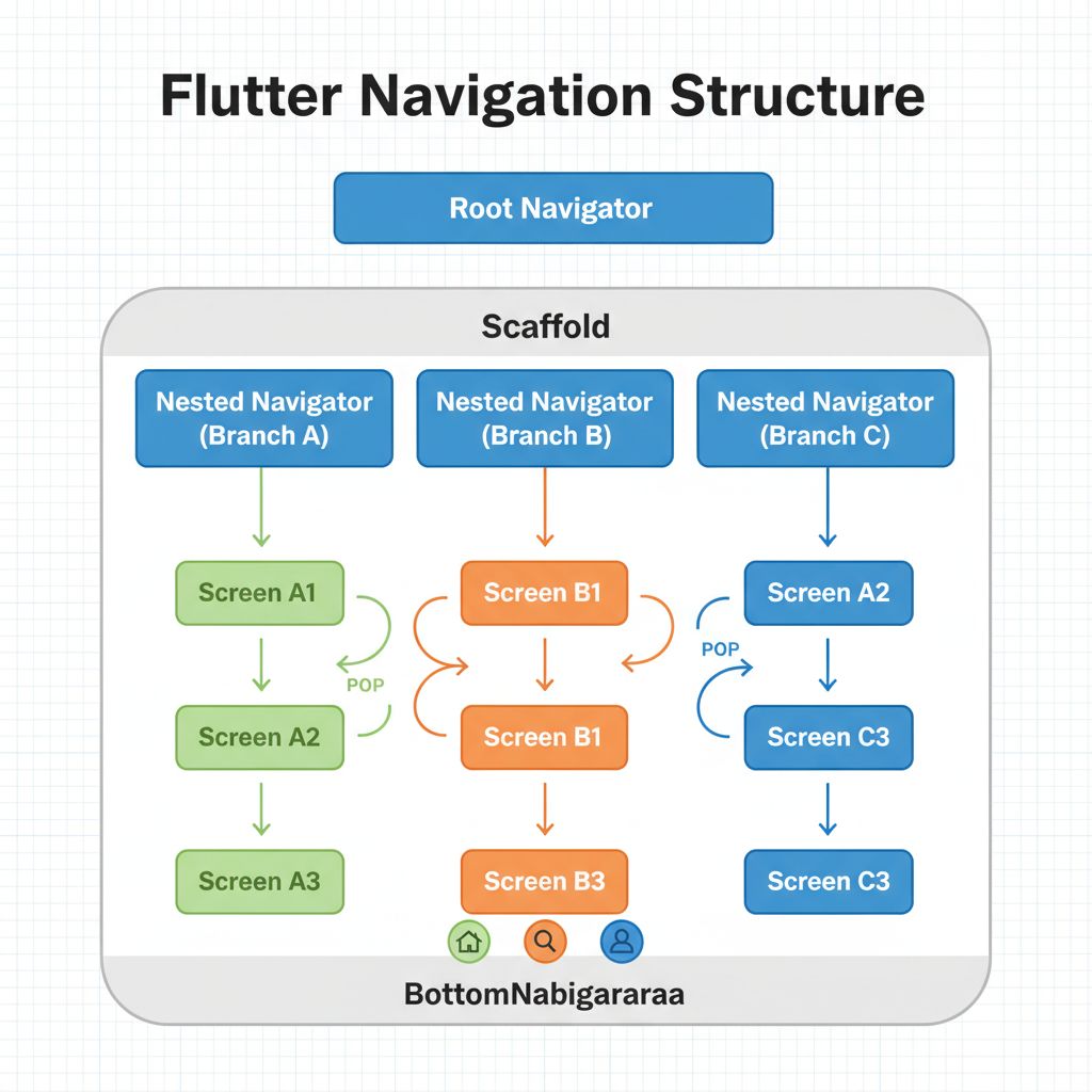 Flutter nested navigator tree diagram