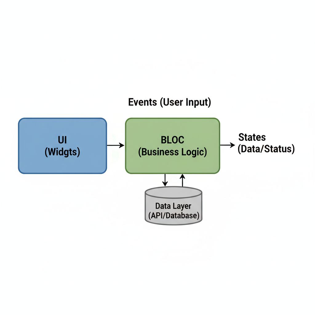 Flutter BLoC pattern architecture data flow diagram Flutter BLoC pattern architecture data flow diagram