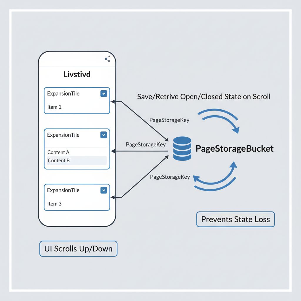 Flutter ExpansionTile state and PageStorageKey diagram